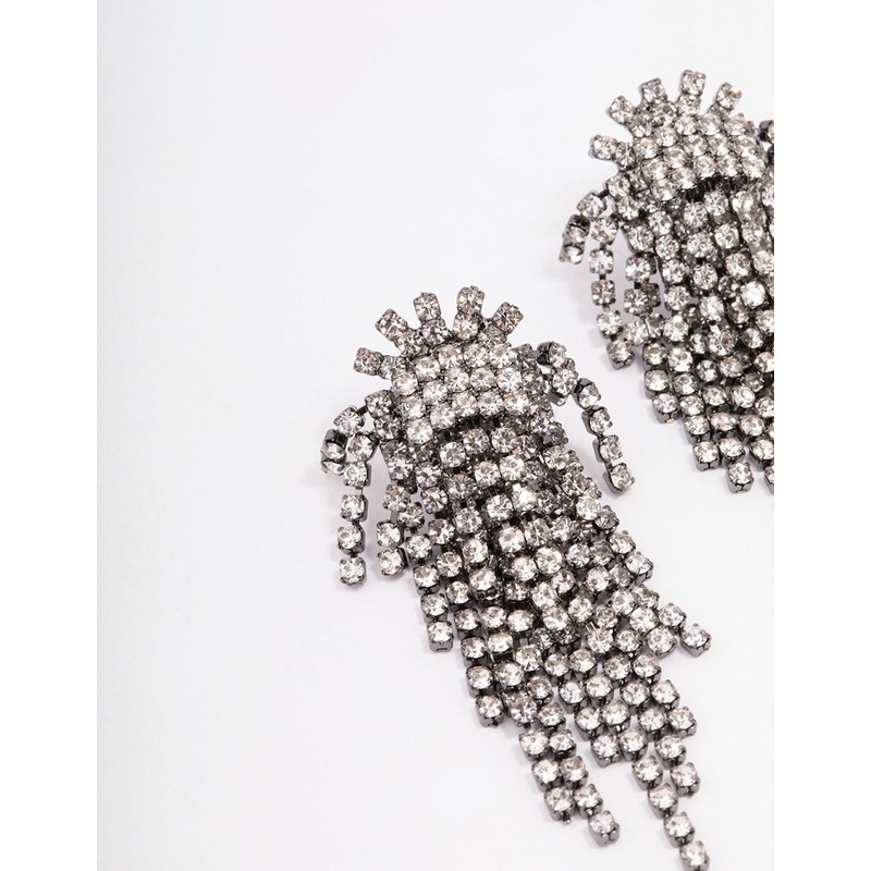 Gunmetal Cluster Cup Chain Drop Earrings