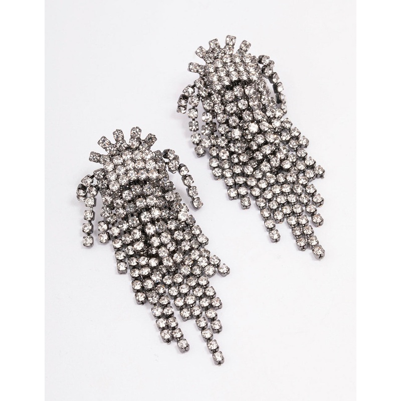 Gunmetal Cluster Cup Chain Drop Earrings