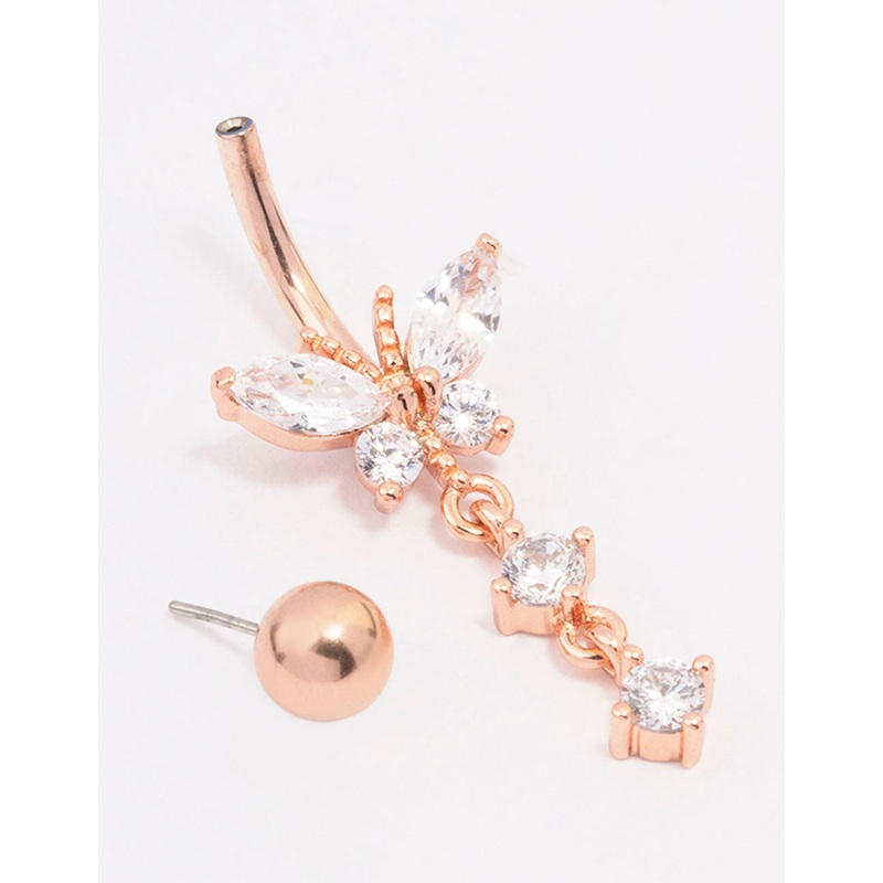 Rose Gold Plated Surgical Steel Butterfly Drop Belly Ring