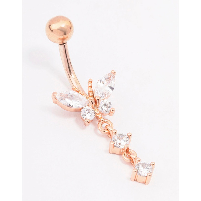 Rose Gold Plated Surgical Steel Butterfly Drop Belly Ring