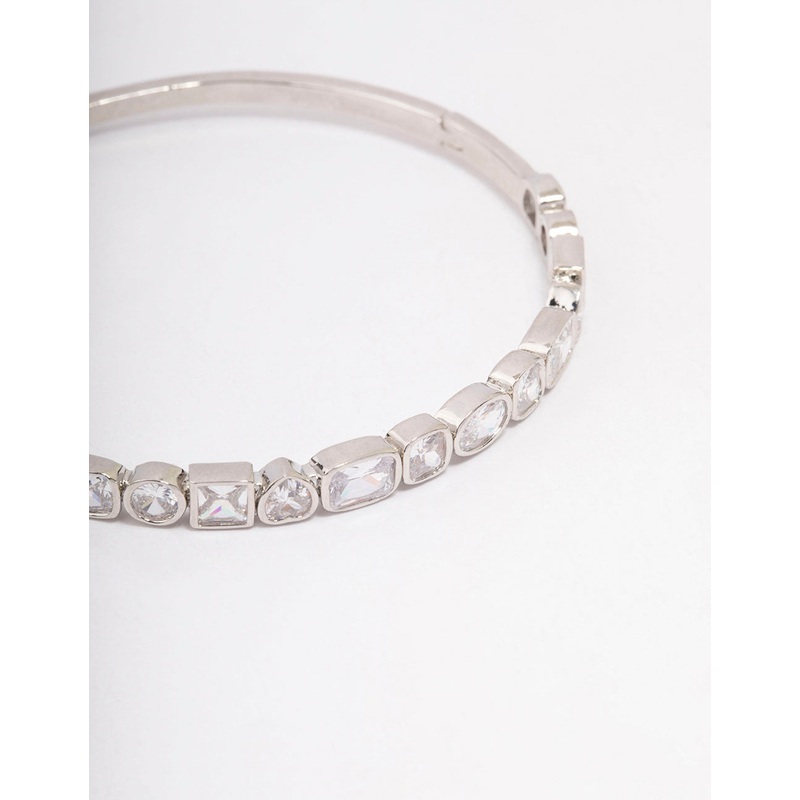Silver Cubic Zirconia Mixed Shape Stone Bangle