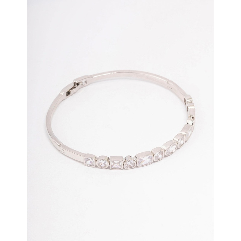 Silver Cubic Zirconia Mixed Shape Stone Bangle