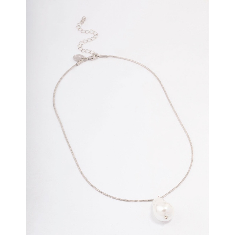 Silver Snake Chain Pearl Pendant Necklace