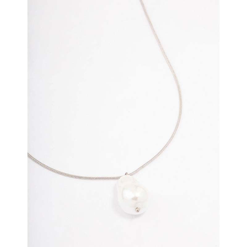 Silver Snake Chain Pearl Pendant Necklace