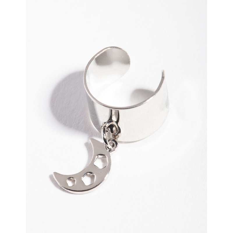 Silver Thick Crescent Moon Ear Cuff