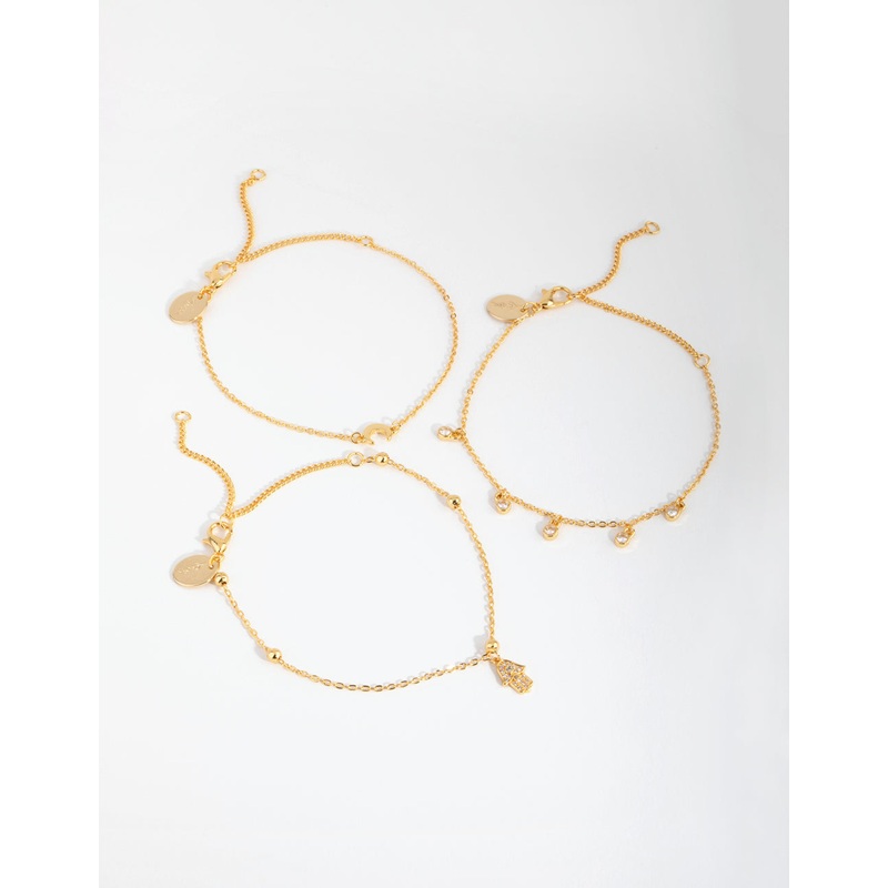 18ct Gold Plated Cubic Zirconia Hamsa & Moon Bracelet Set