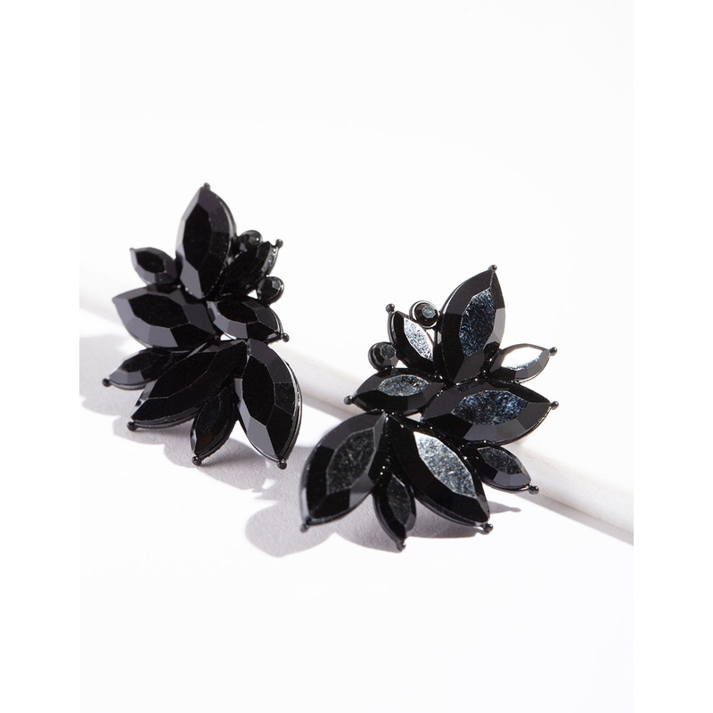 Black Navette Statement Stud Earrings