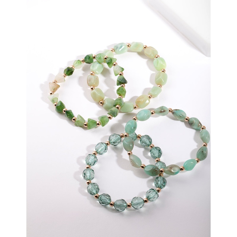 Gold Green Bead Bracelet 4-Pack