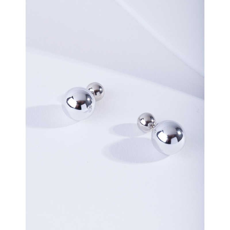Silver Ball Sandwich Stud Earrings