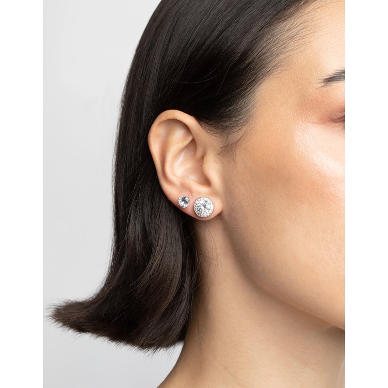 Silver Diamond Simulant Stud Earring Set