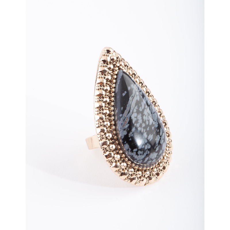 Antique Gold Teardrop Stone Ring