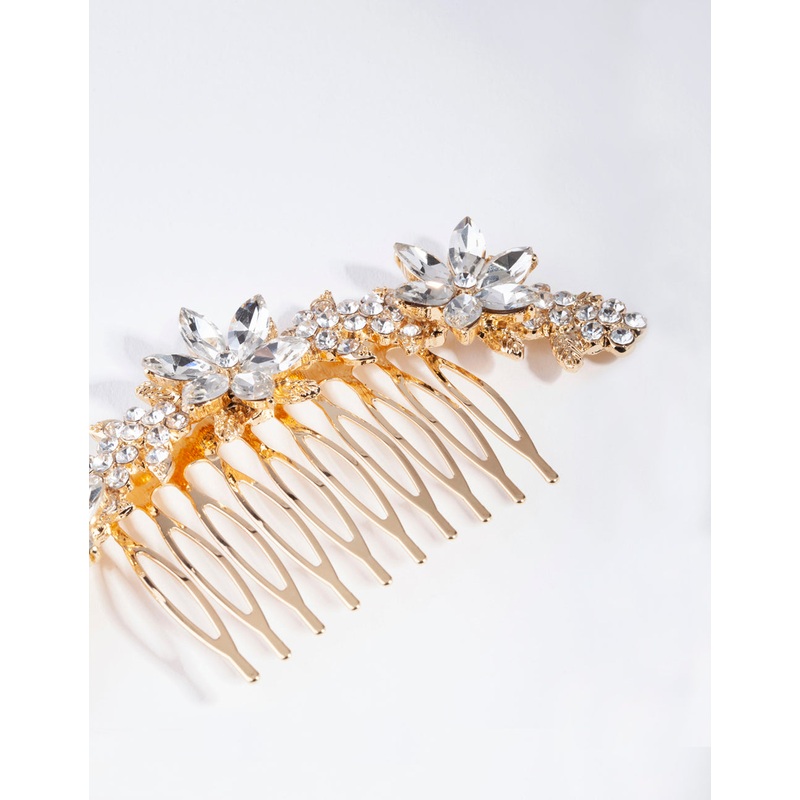 Gold Classic Diamante Flower Comb