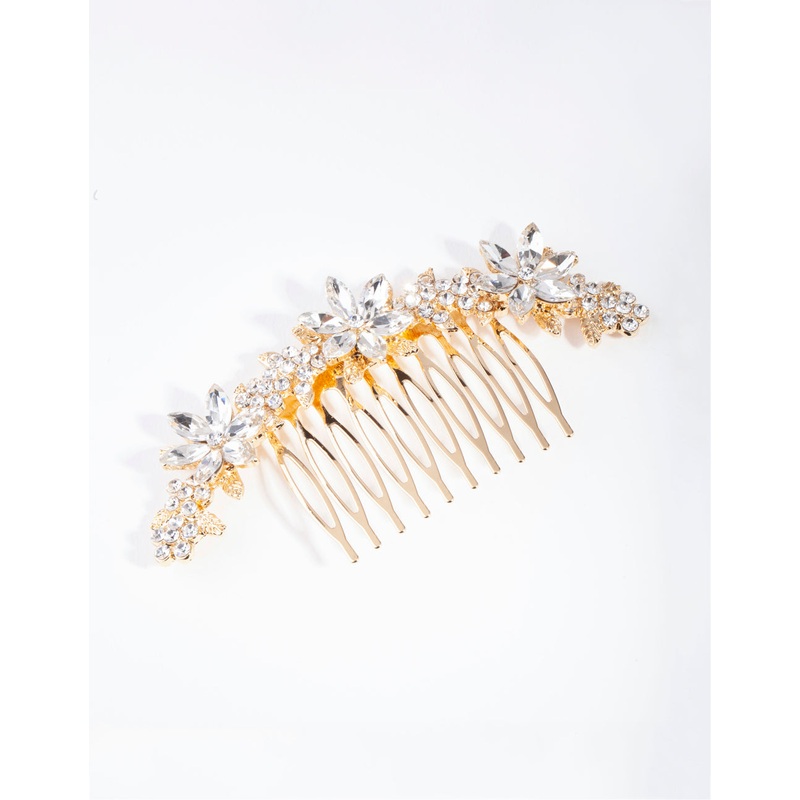 Gold Classic Diamante Flower Comb