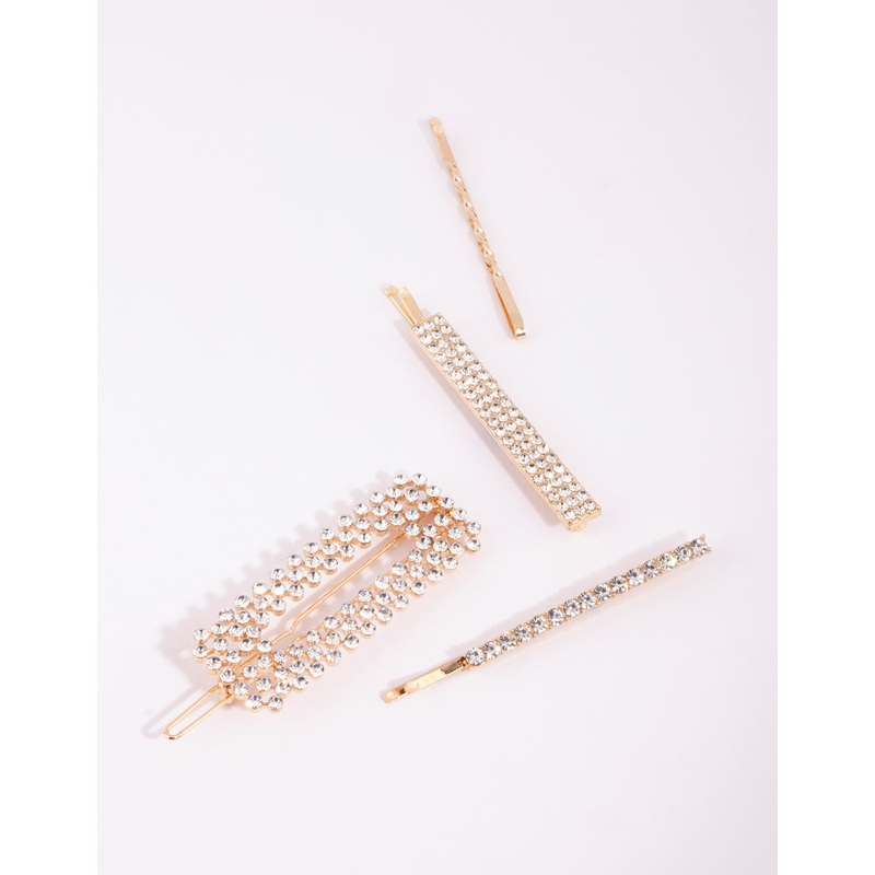 Gold Mixed Diamante Clip 4-Pack