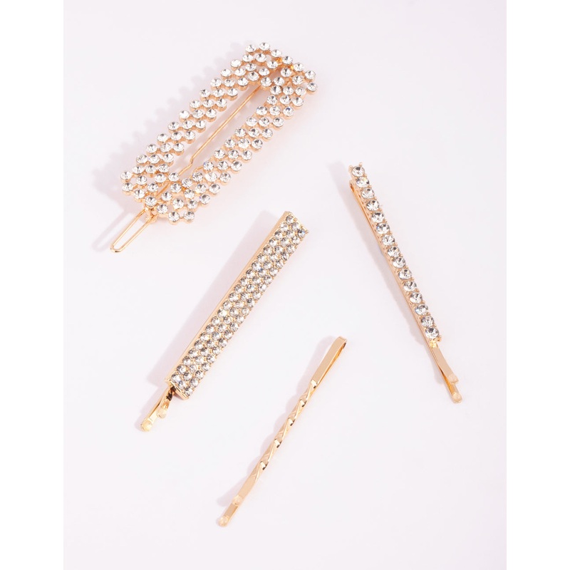 Gold Mixed Diamante Clip 4-Pack