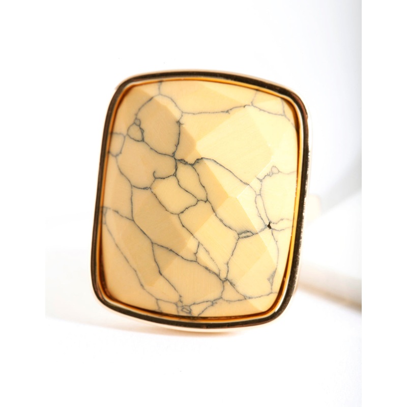 Gold Square Yellow Marble Stone Ring