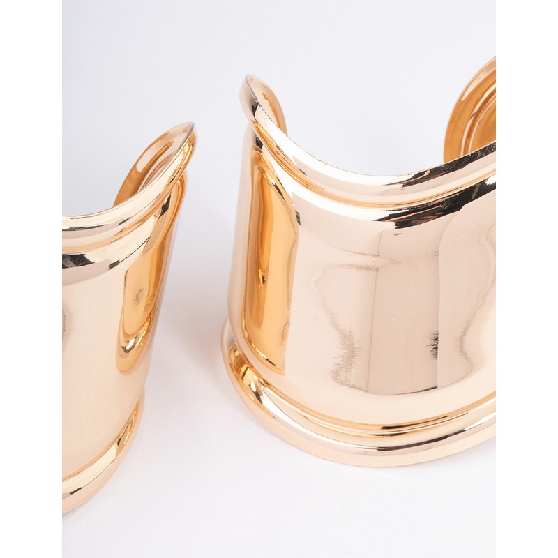 Gold Statement Wave Cuff Bangle Pack