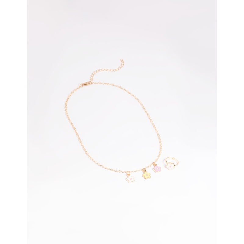 Kids Pastel Daisy Necklace & Ring Set