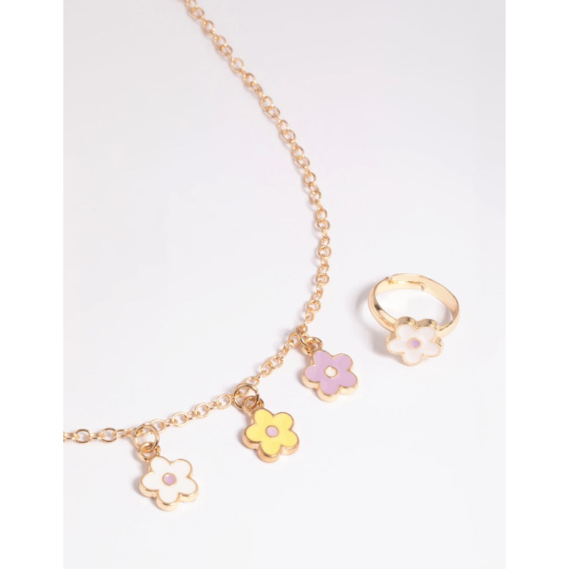 Kids Pastel Daisy Necklace & Ring Set