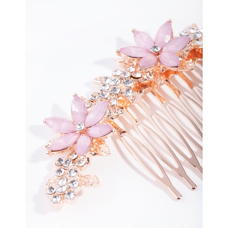 Rose Gold Simple Diamante Flower Comb