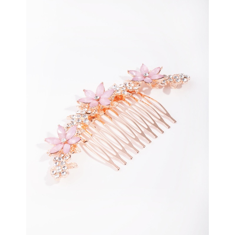 Rose Gold Simple Diamante Flower Comb