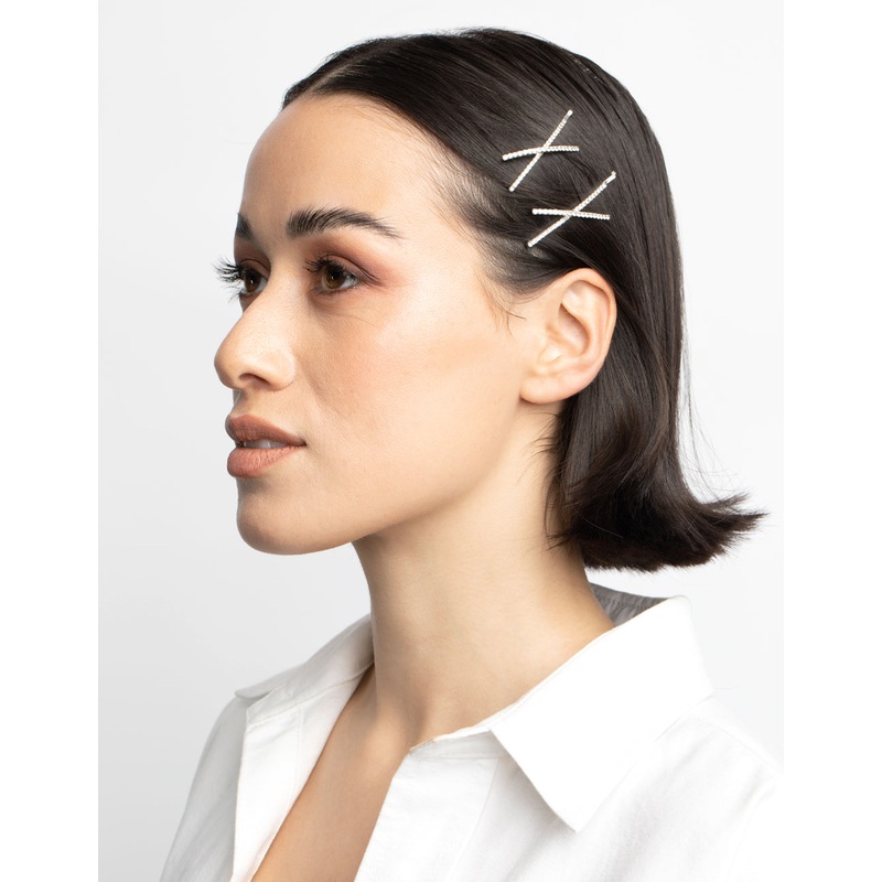 Silver Cross Diamante Hair Slide Pack