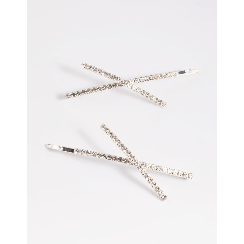 Silver Cross Diamante Hair Slide Pack