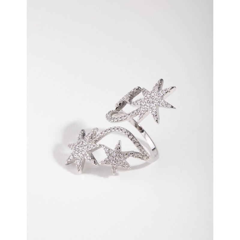 Silver Cubic Zirconia Spiral Stars Ring