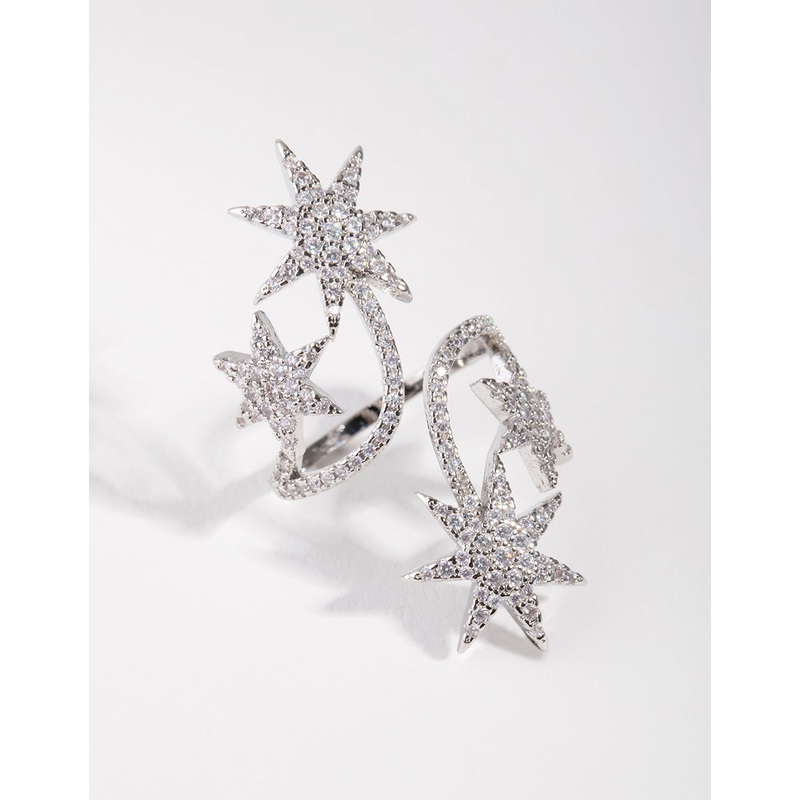 Silver Cubic Zirconia Spiral Stars Ring