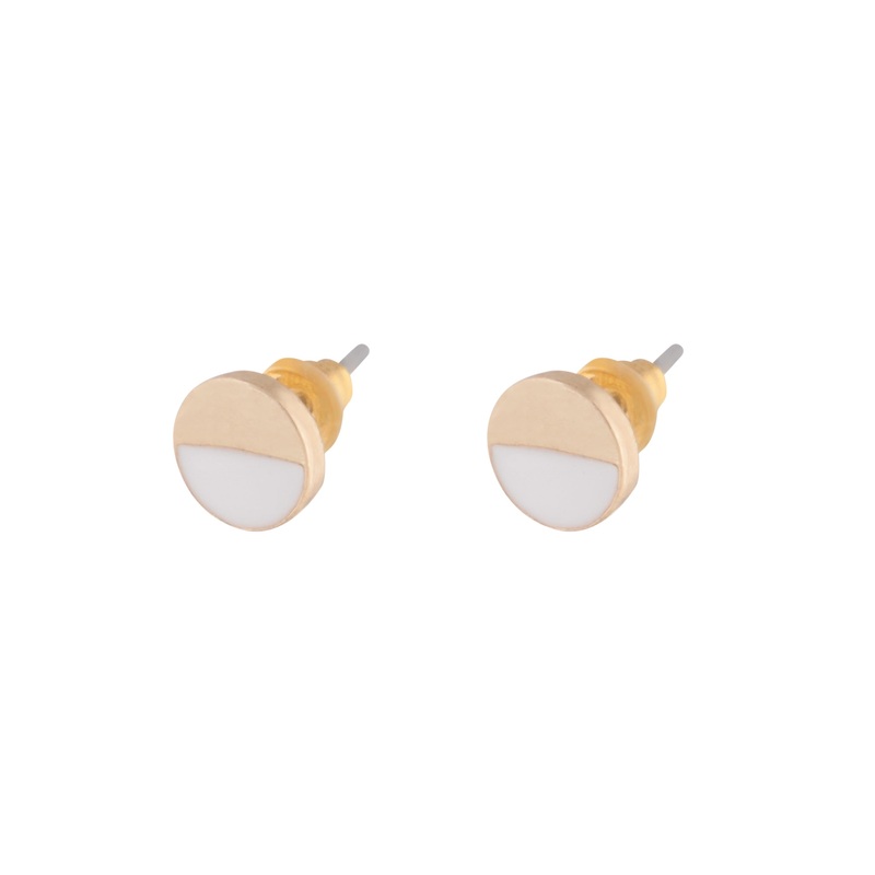 White Enamel Half Disc Earrings