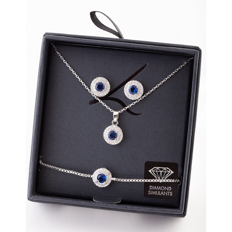Blue Diamond Simulant Round Jewellery Set