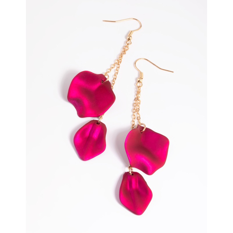 Fuchsia Chain & Petal Drop Earrings