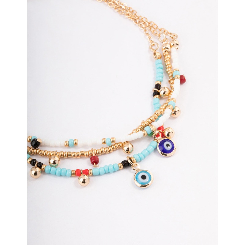 Gold Boho Evil Eye Anklet Pack