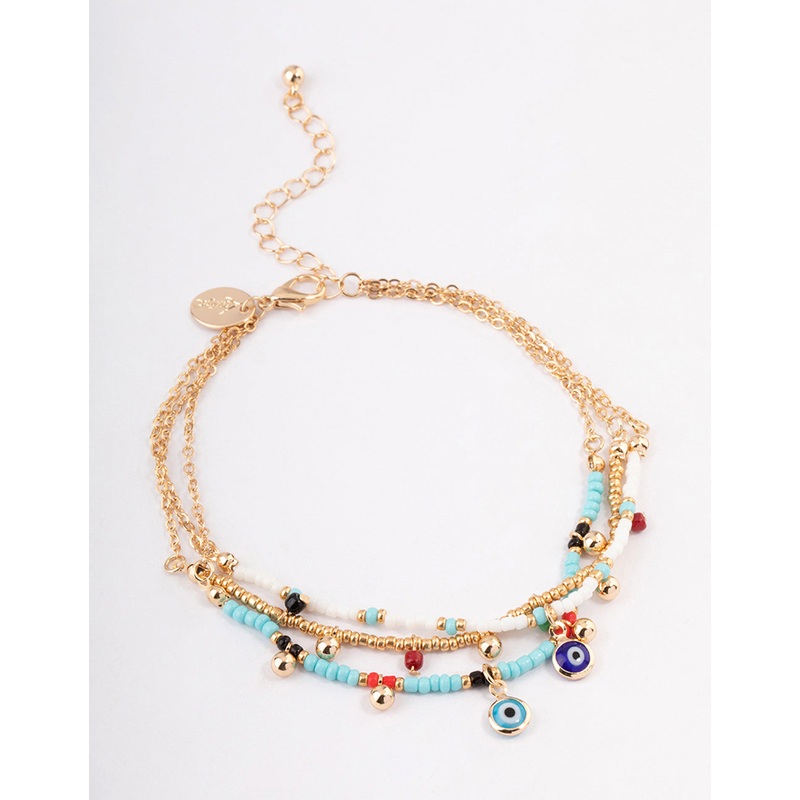 Gold Boho Evil Eye Anklet Pack