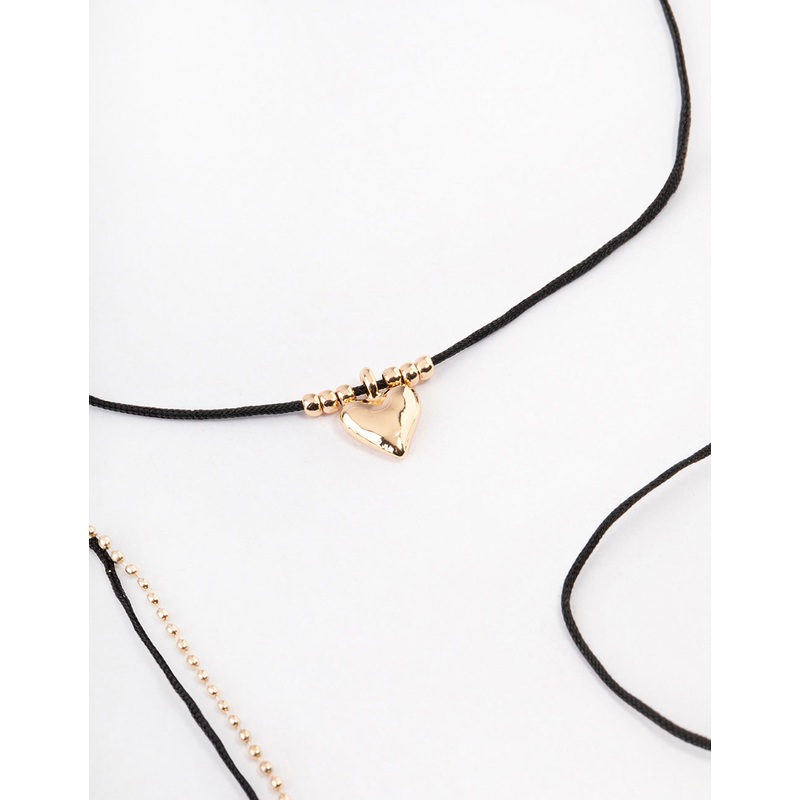 Gold Cord Puffy Heart Anklet Pack