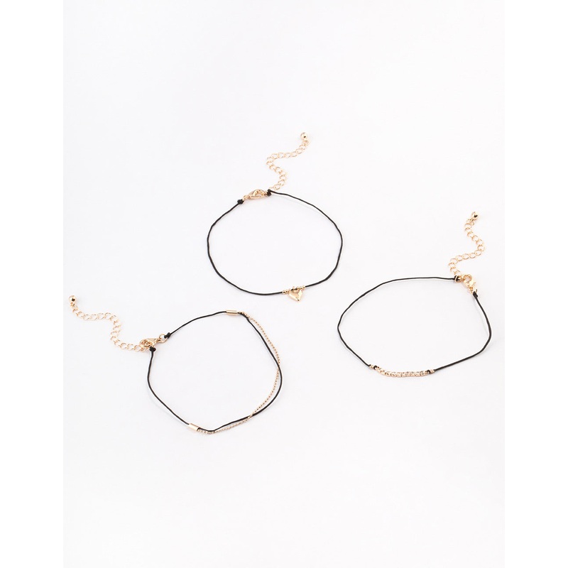 Gold Cord Puffy Heart Anklet Pack