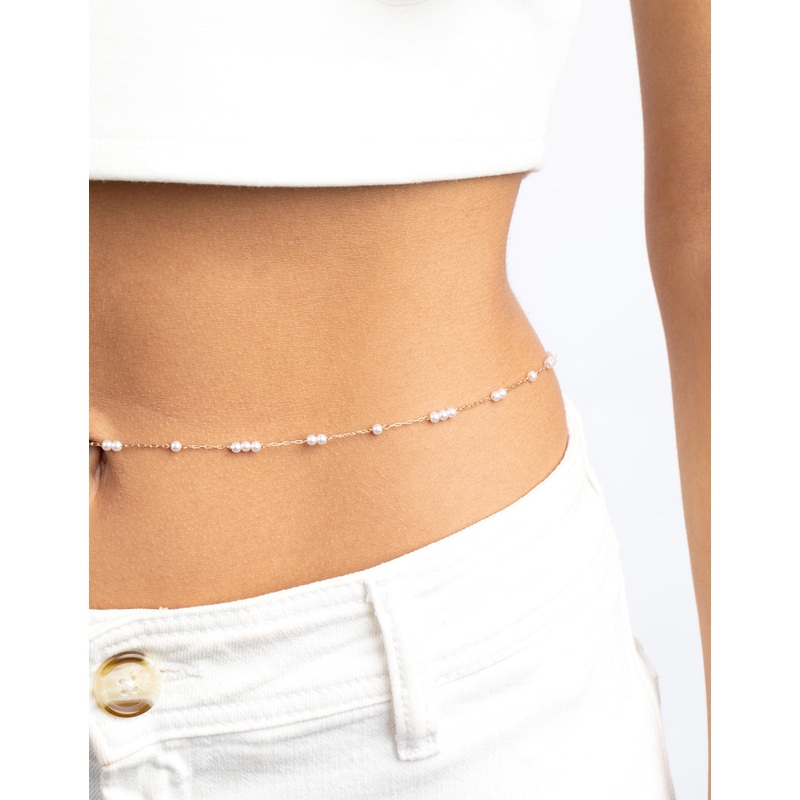 Gold Dainty Pearl Waist Chain