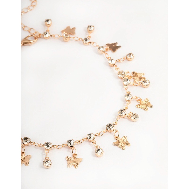 Gold Diamante Butterfly Statement Anklet