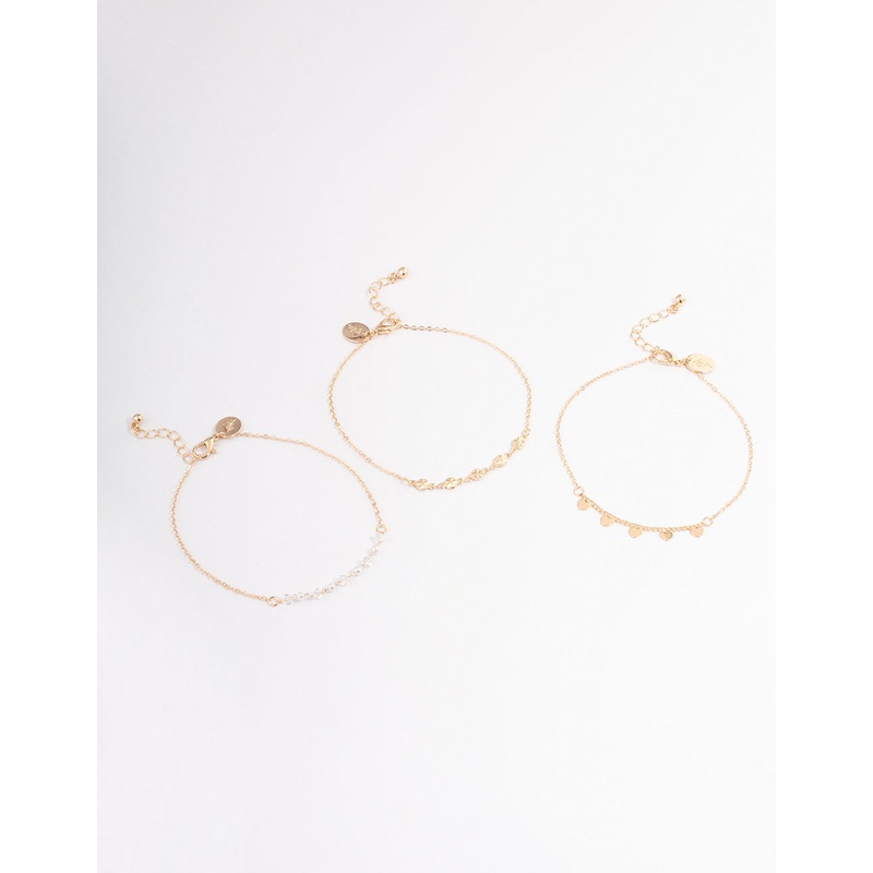 Gold Heart, Pearl & Star Anklet Pack