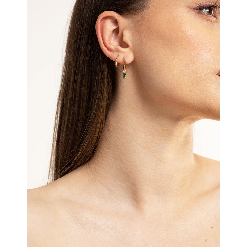 Gold Plated Brass Emerald Huggie Earrings 6-Pack