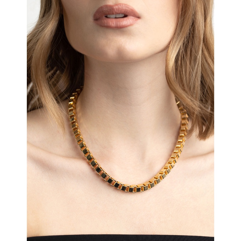 Gold Plated Chunky Box Chain Necklace