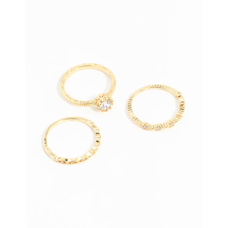 Gold Plated Cubic Zirconia Engaement Ring Stack
