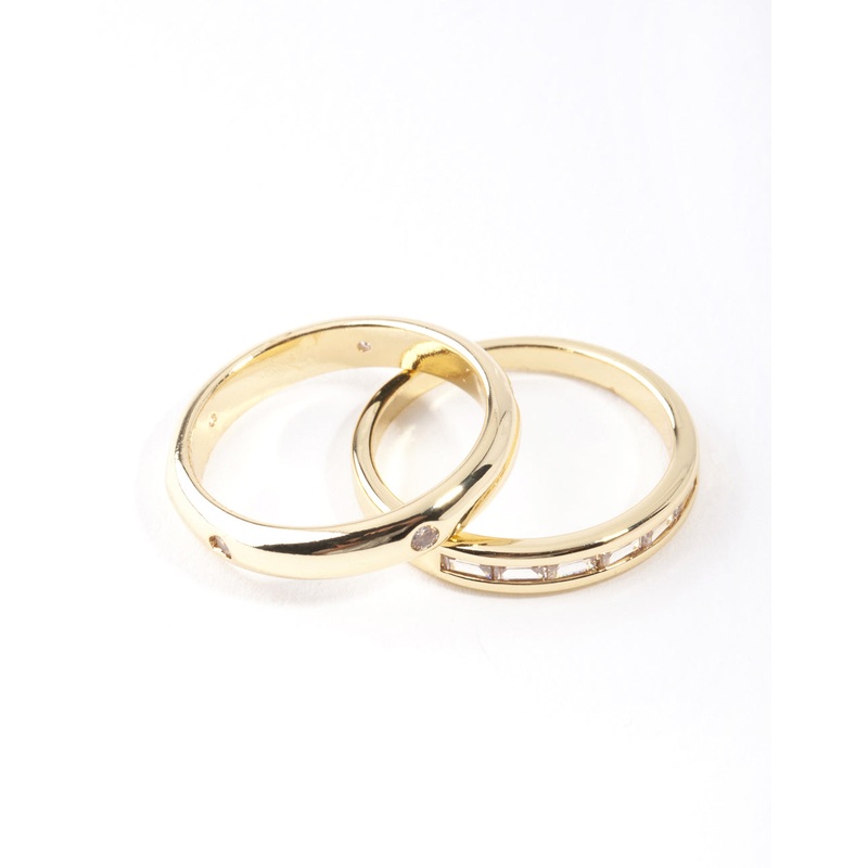 Gold Plated Diamante Stone Ring Pack