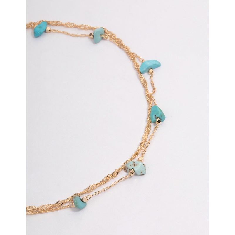 Gold Turquoise Stone Twisted Chain Anklet