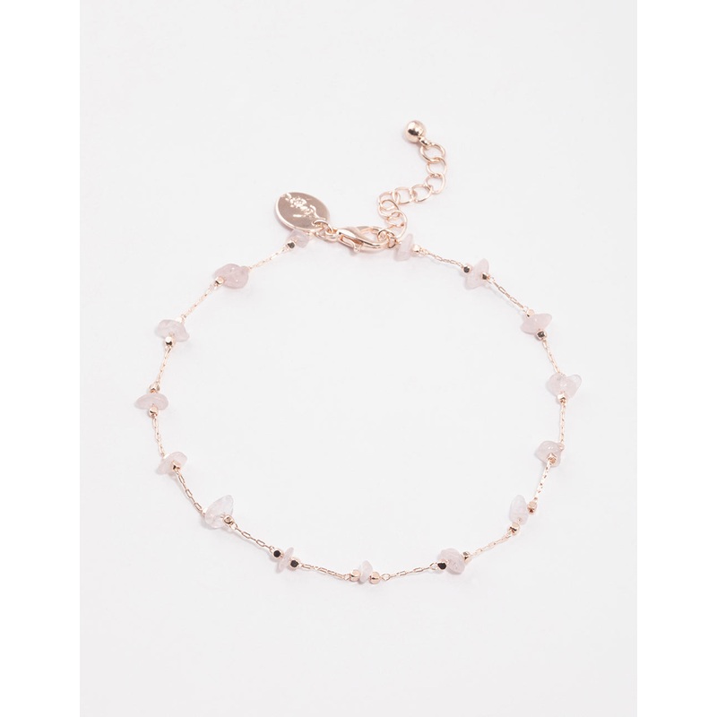 Rose Gold Rose Quartz Dainty Chip Anklet