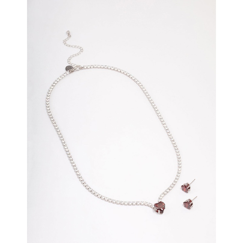 Silver Heart Pendant Earrings & Necklace Set