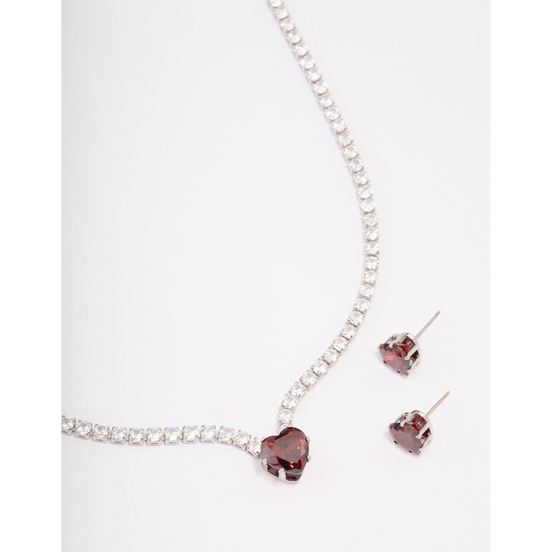Silver Heart Pendant Earrings & Necklace Set