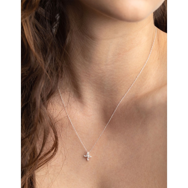 Sterling Silver Cubic Zirconia Marquise Cross Necklace