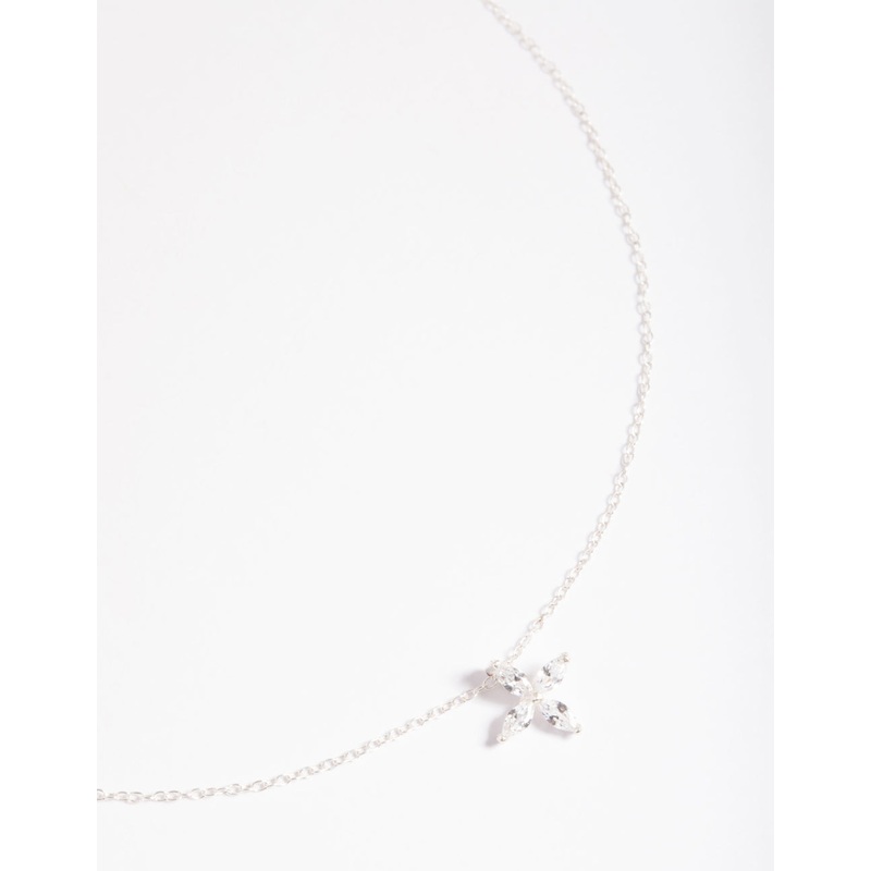 Sterling Silver Cubic Zirconia Marquise Cross Necklace