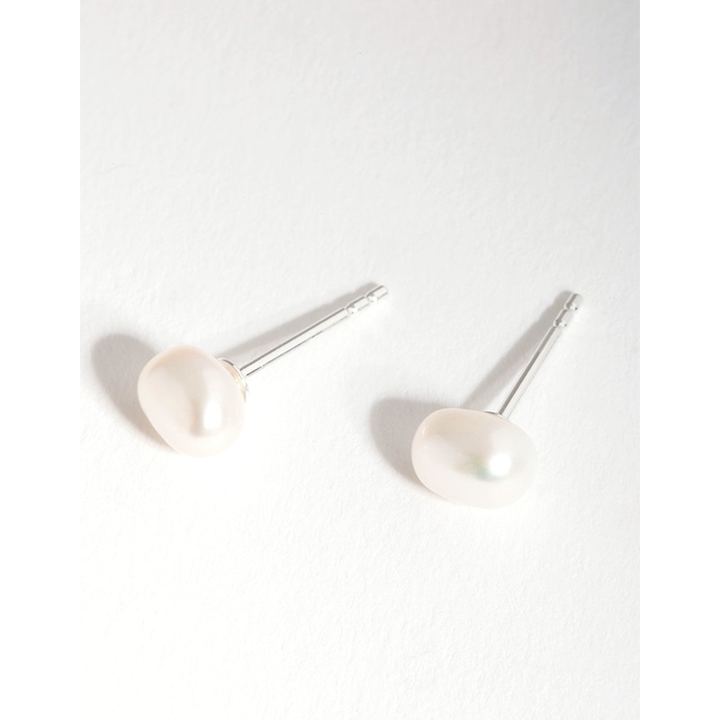 Sterling Siver Organic Freshwater Pearl Stud Earrings